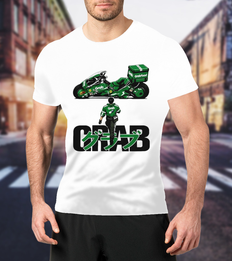 GrabFood Rider Akira Tribute Motorcycle Graphic Kanji T-Shirt