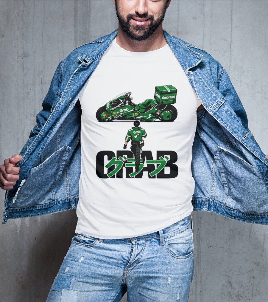 GrabFood Rider Akira Tribute Motorcycle Graphic Kanji T-Shirt