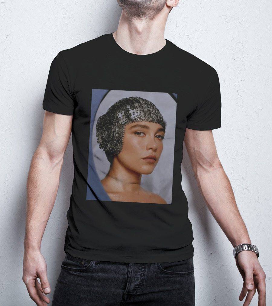 Florence Pugh Stuns On Vanity Fair With Elegant Chainmail Headpiece T-Shirt
