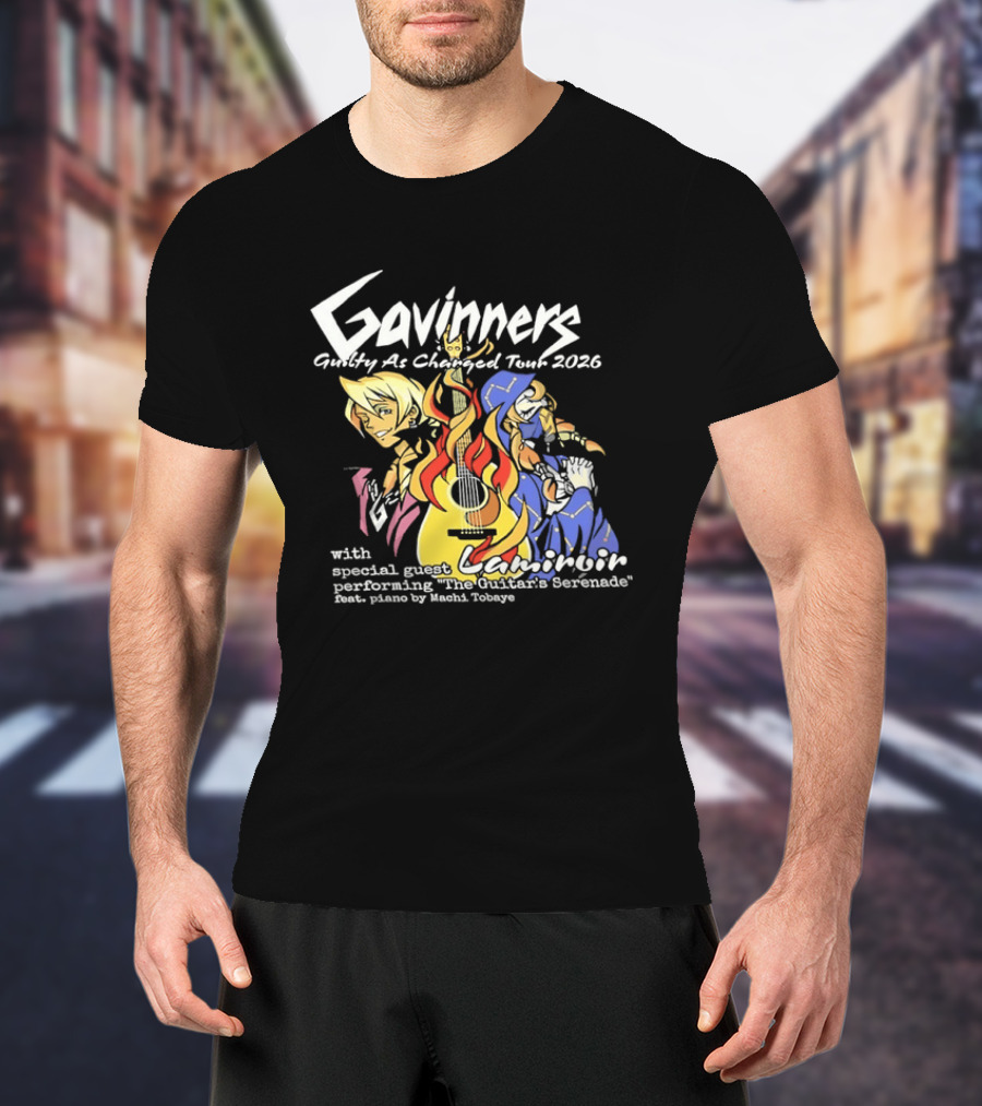 Gavinners Guilty As Charged Tour 2026 Special Guest Lamiroir Performing The Guitar's Serenade Machi Tobaye T-Shirt