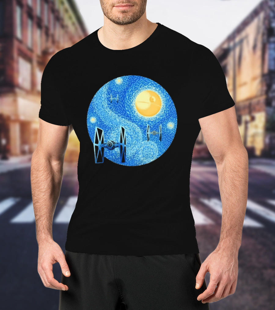 Starry Night Death Star Tie Fighters Star Wars Van Gogh T-Shirt
