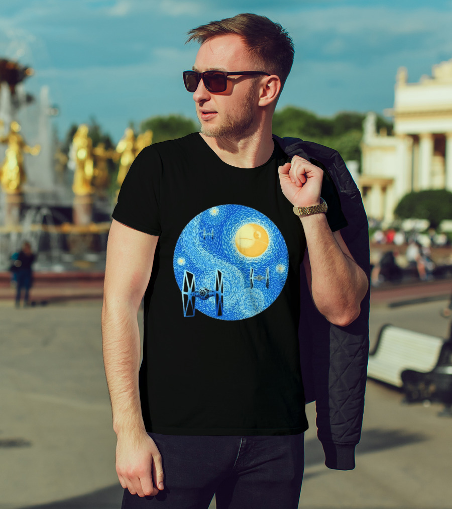 Starry Night Death Star Tie Fighters Star Wars Van Gogh T-Shirt