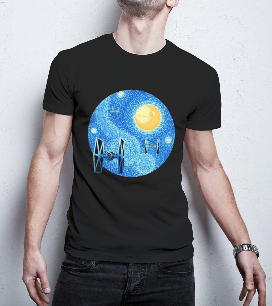 Starry Night Death Star Tie Fighters Star Wars Van Gogh T-Shirt