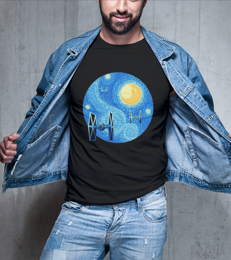 Starry Night Death Star Tie Fighters Star Wars Van Gogh T-Shirt