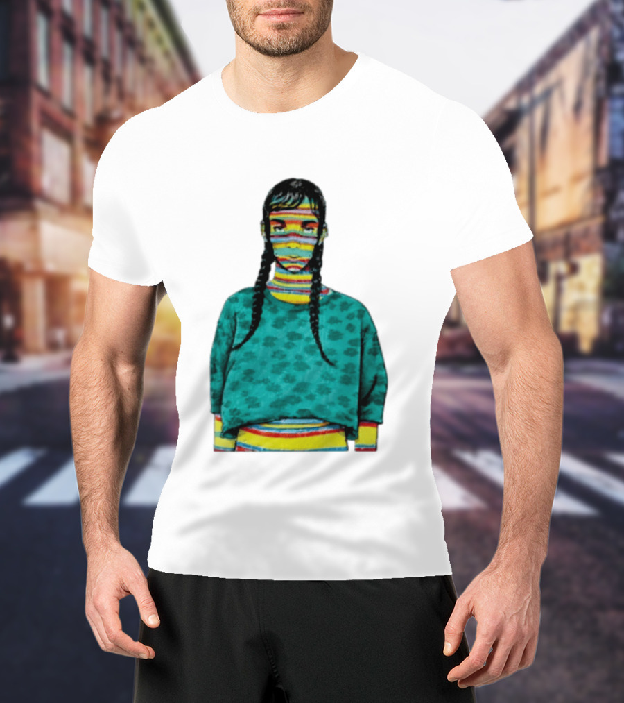 Sicko Last Spring Japan Kai Cenat Striped Face And Braids T-Shirt