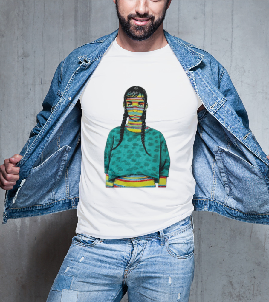 Sicko Last Spring Japan Kai Cenat Striped Face And Braids T-Shirt