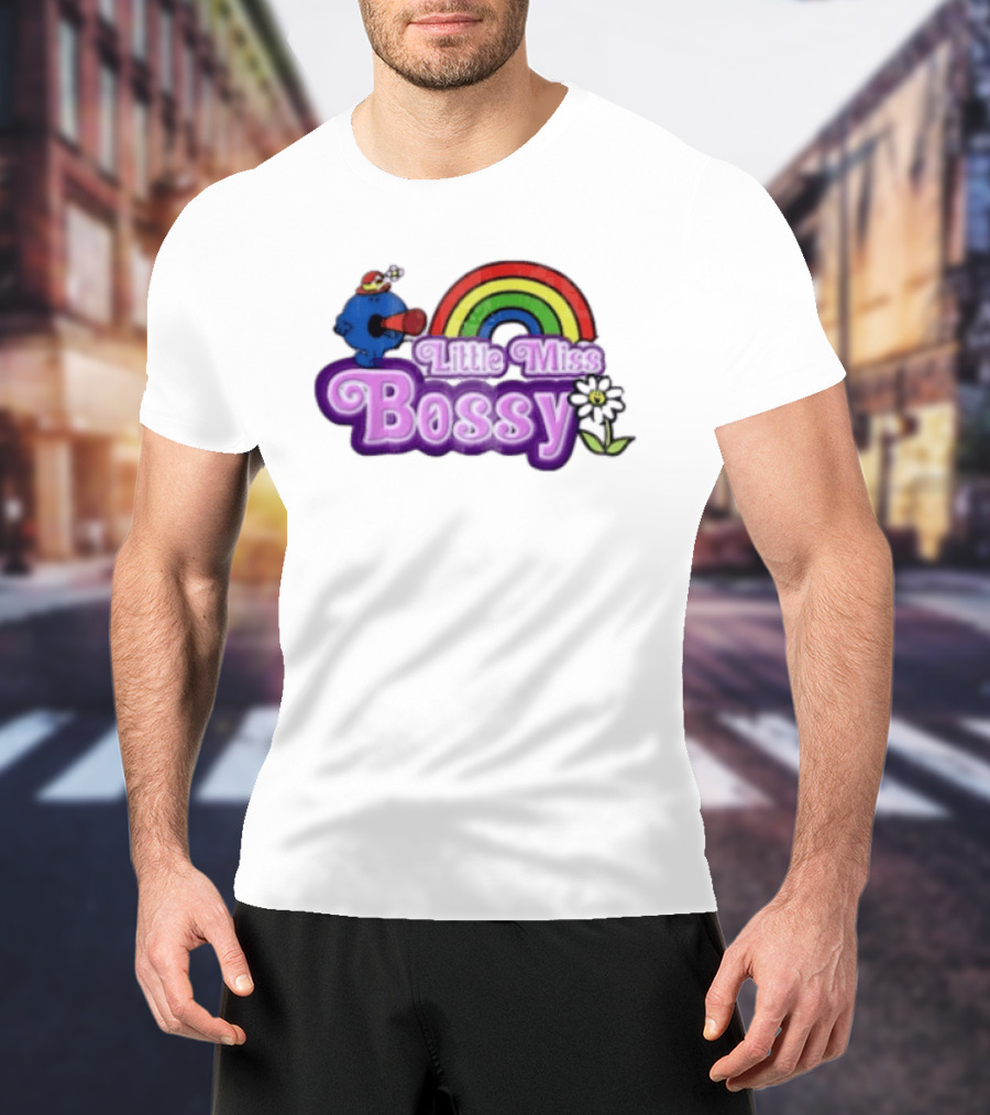 Little Miss Bossy Rainbow With Flower And Megaphone T-Shirt