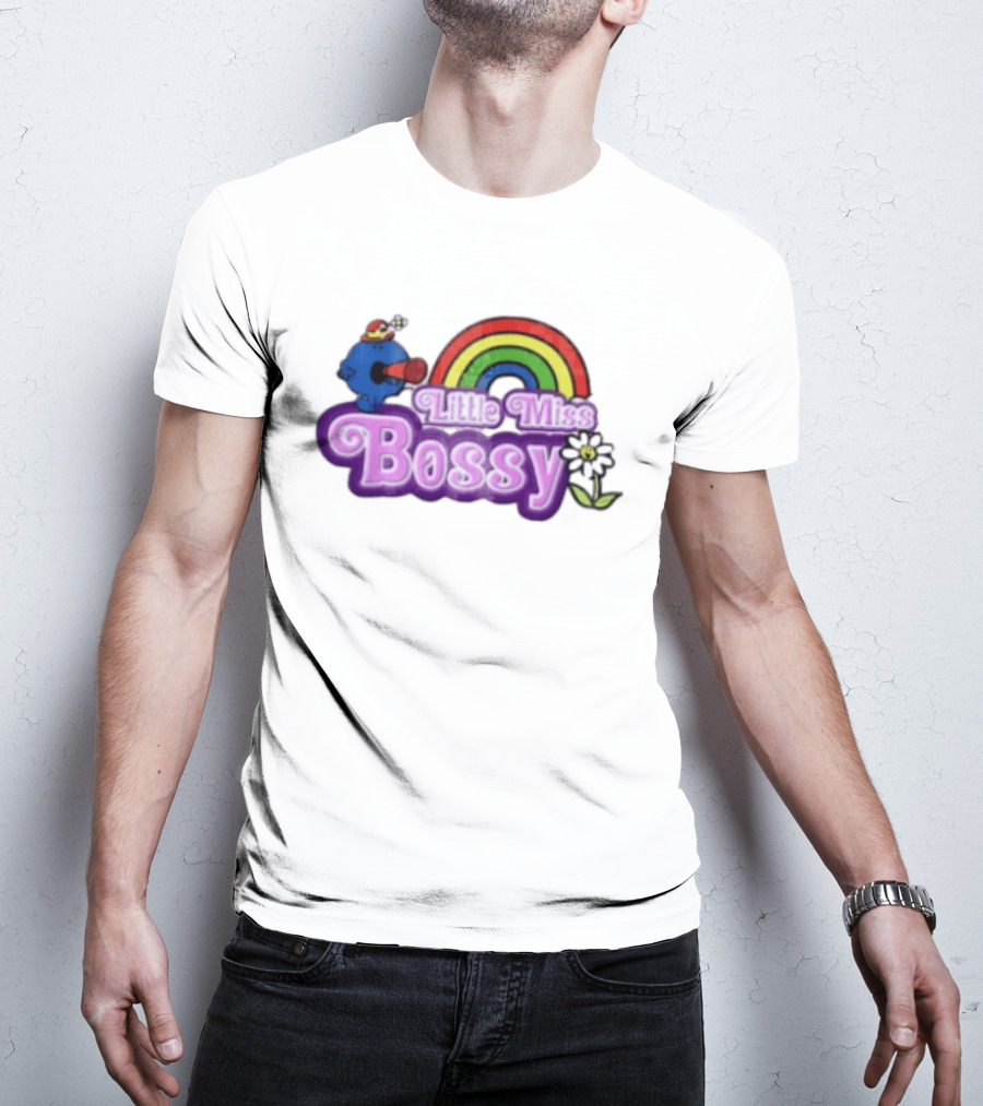 Little Miss Bossy Rainbow With Flower And Megaphone T-Shirt