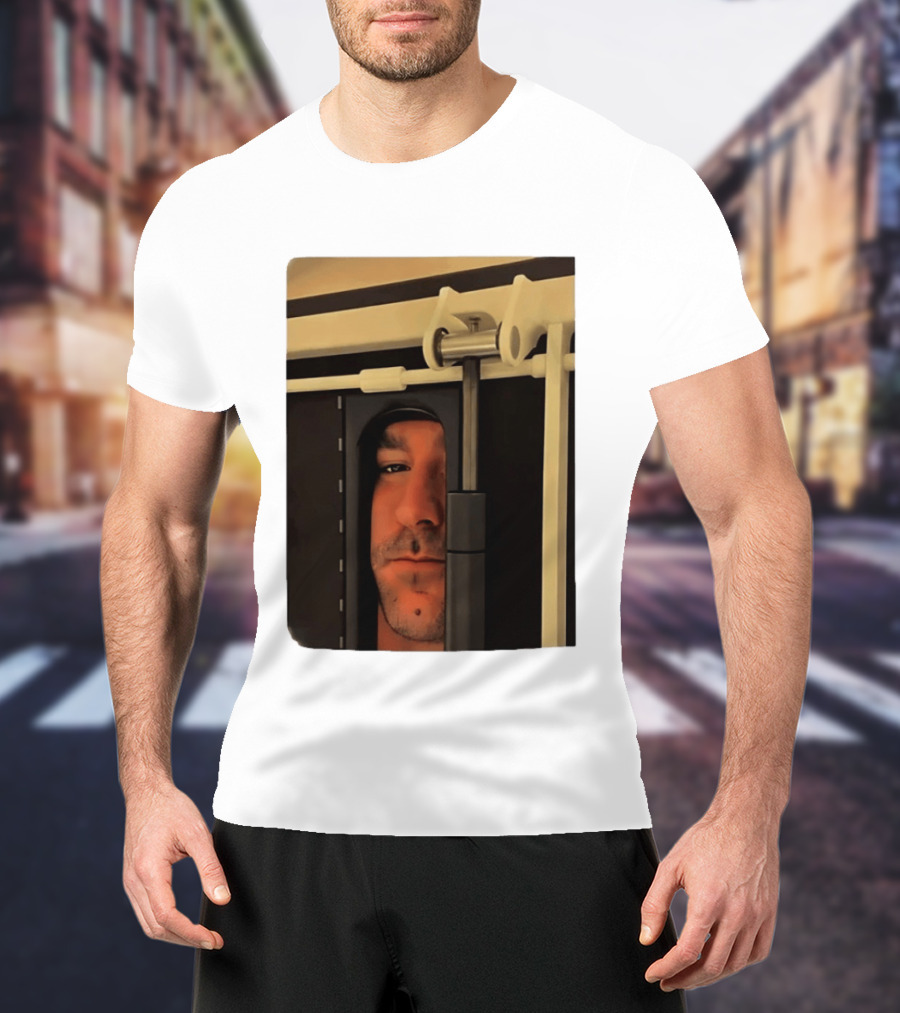 Man Peeking Through Door Face Hidden Observation Doorway T-Shirt