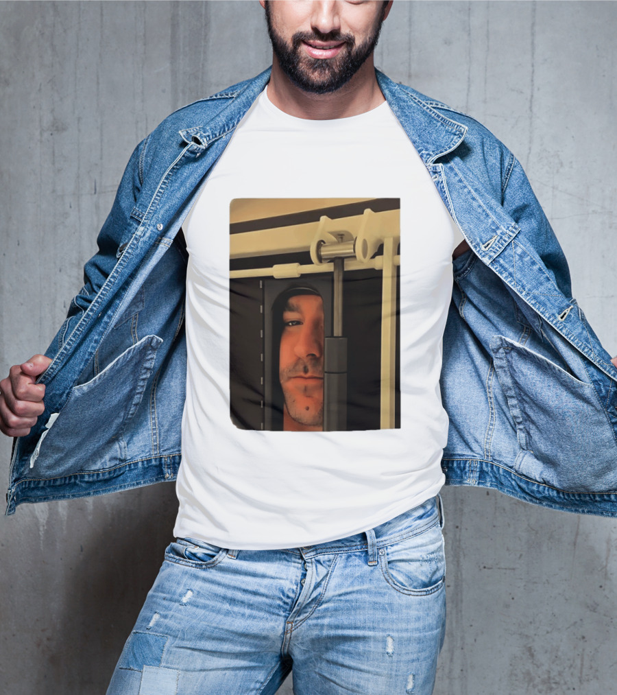 Man Peeking Through Door Face Hidden Observation Doorway T-Shirt