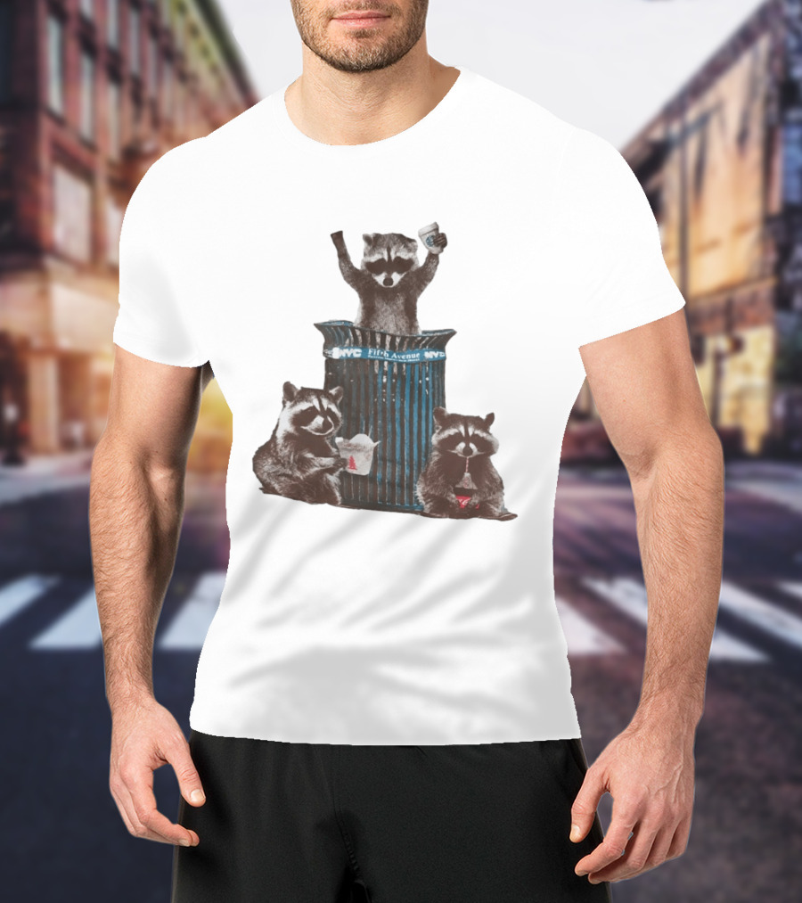 NYC Fifth Avenue Raccoons In Trash Can Pizza Coffee T-Shirt