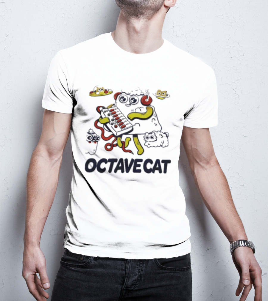 Octave Cat Synthesizer Headphones Pizza Slice T-Shirt