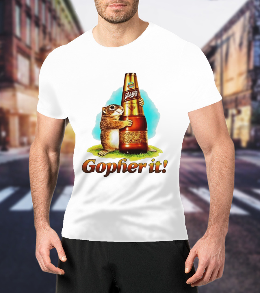 Schlitz Beer Gopher It Bottle Hugging Squirrel Vintage Advertising T-Shirt