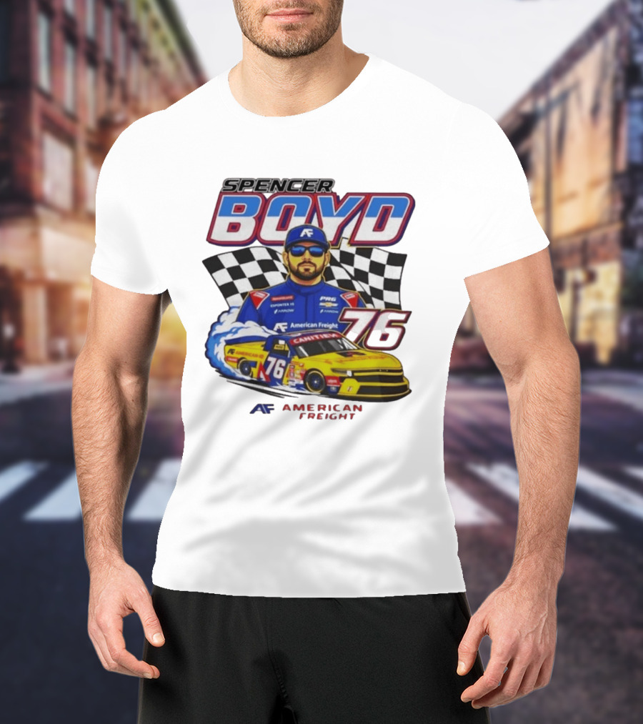 Spencer Boyd 76 American Freight Racing Car Checkered Flag T-Shirt