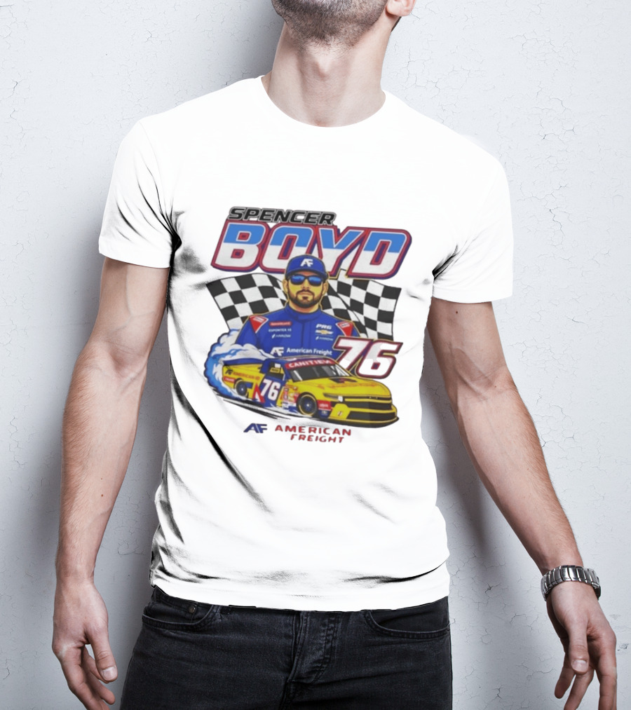 Spencer Boyd 76 American Freight Racing Car Checkered Flag T-Shirt