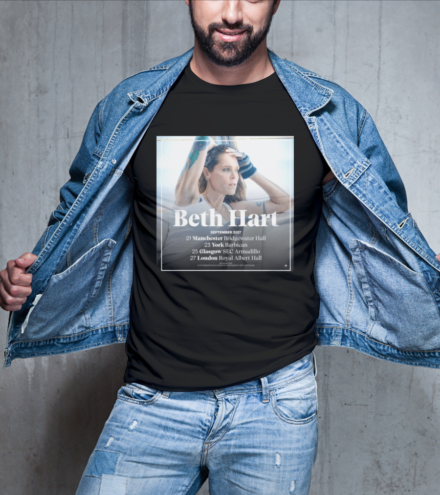 Beth Hart September 2027 UK Concerts Manchester York Glasgow London Tour Dates T-Shirt