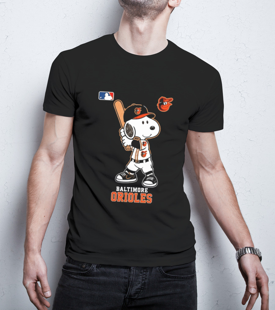 Snoopy Baltimore Orioles MLB Baseball Jersey With Bat And Cap T-Shirt
