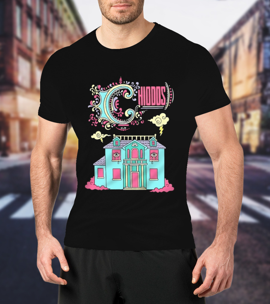 Chiddos House Whimsical Surreal Crying Eyes House Clouds Lightning T-Shirt