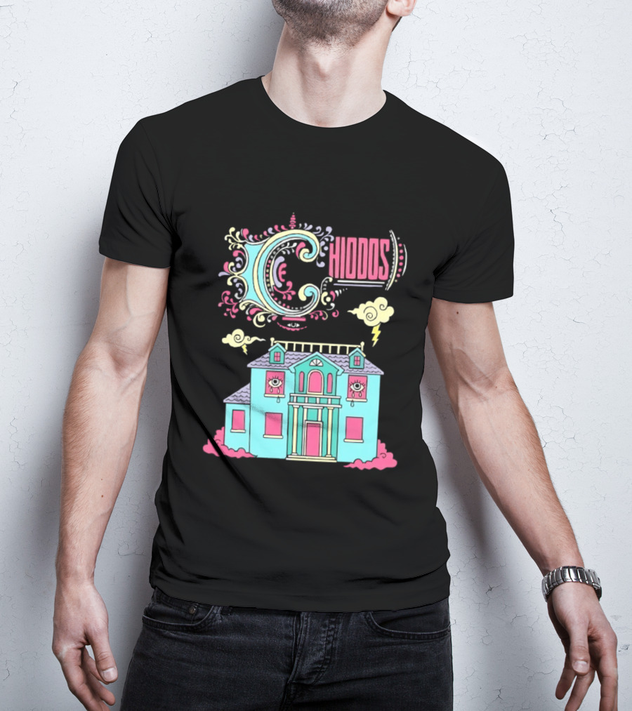 Chiddos House Whimsical Surreal Crying Eyes House Clouds Lightning T-Shirt