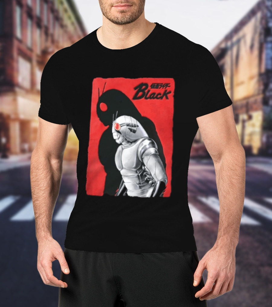 Kamen Rider Black Iconic Character Silhouette And Bold Red T-Shirt