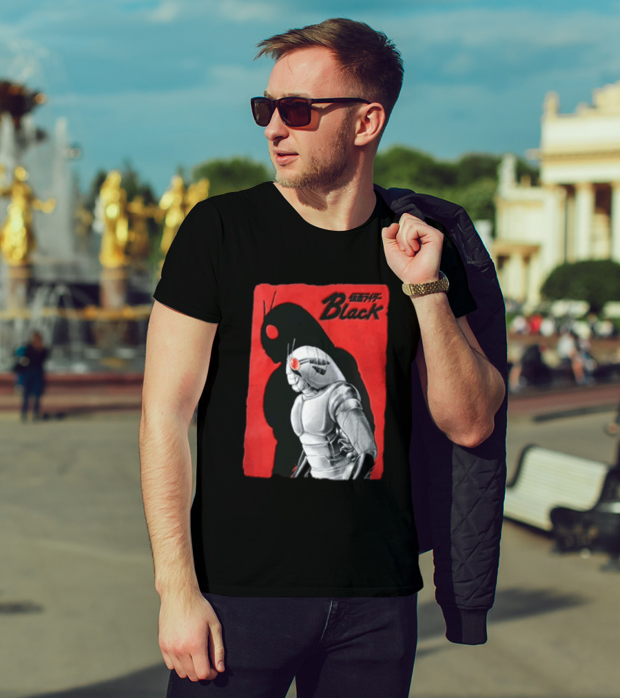 Kamen Rider Black Iconic Character Silhouette And Bold Red T-Shirt