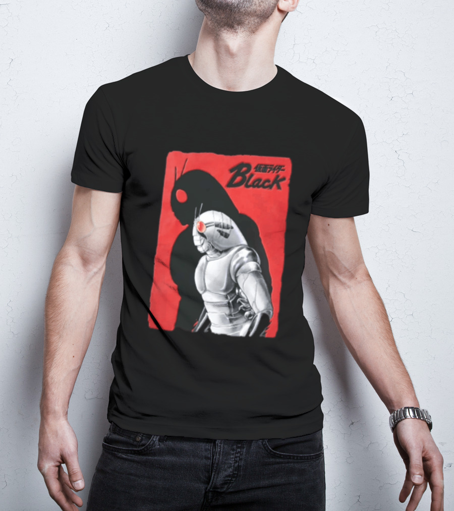 Kamen Rider Black Iconic Character Silhouette And Bold Red T-Shirt