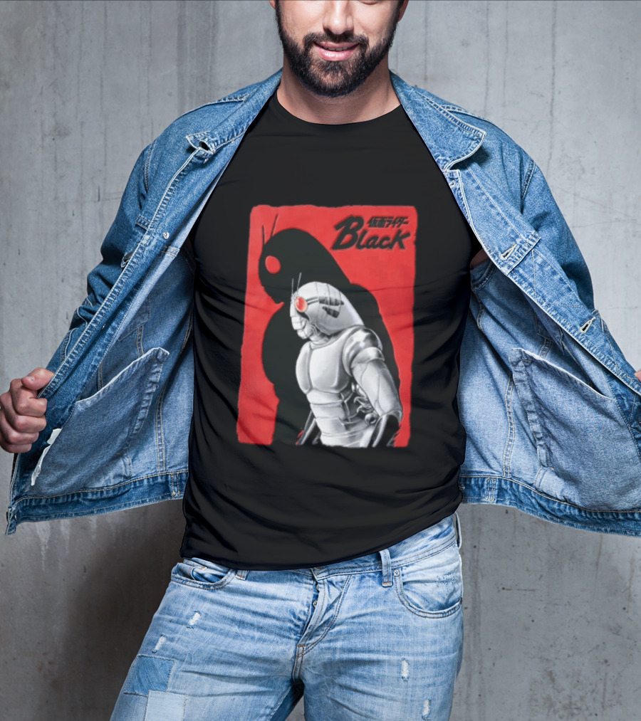 Kamen Rider Black Iconic Character Silhouette And Bold Red T-Shirt