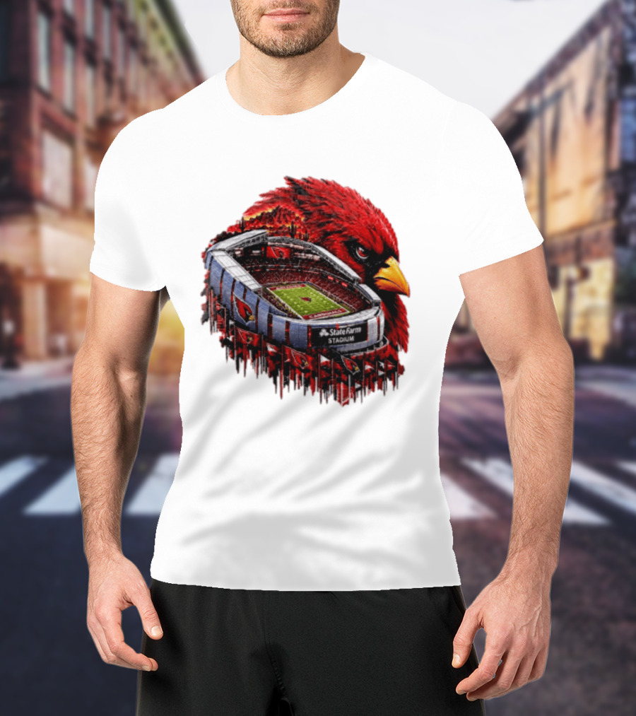Arizona Cardinals State Farm Stadium With Cardinal Artwork And NFL Football T-Shirt