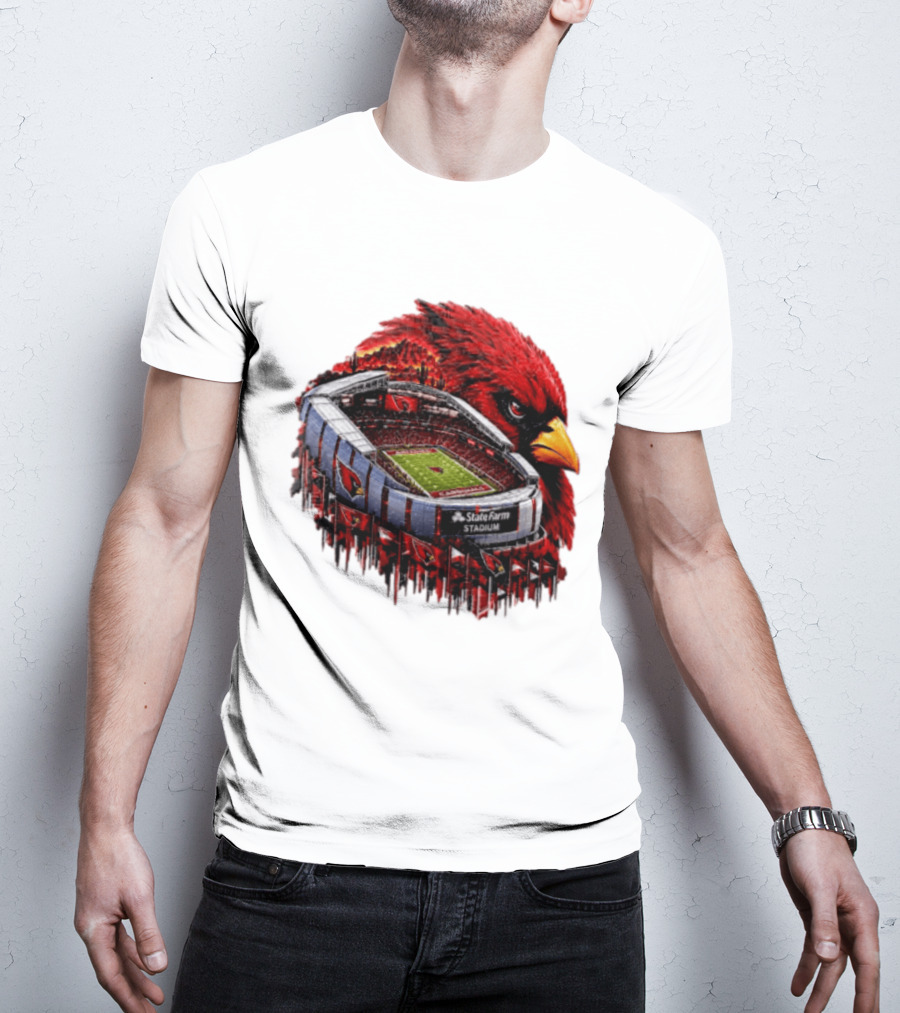 Arizona Cardinals State Farm Stadium With Cardinal Artwork And NFL Football T-Shirt