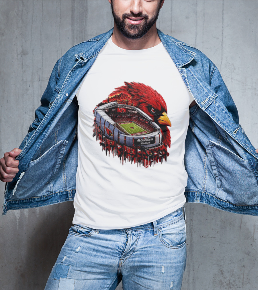 Arizona Cardinals State Farm Stadium With Cardinal Artwork And NFL Football T-Shirt