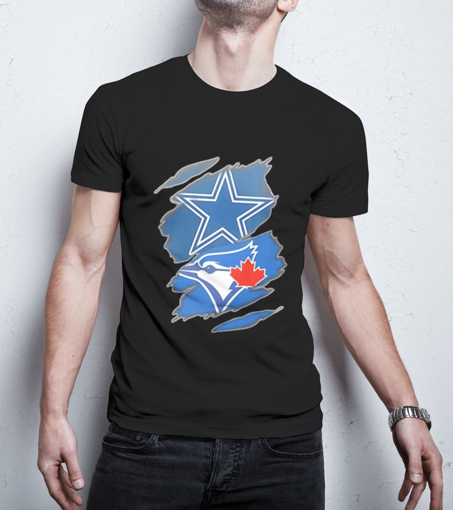 Dallas Cowboys Star And Toronto Blue Jays Jay With Maple Leaf Ripped T-Shirt