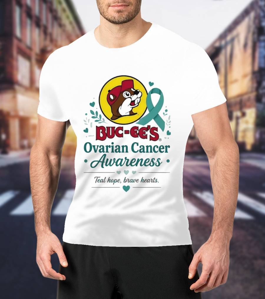 Buc Ee's Ovarian Cancer Awareness Teal Hope Brave Hearts T-Shirt