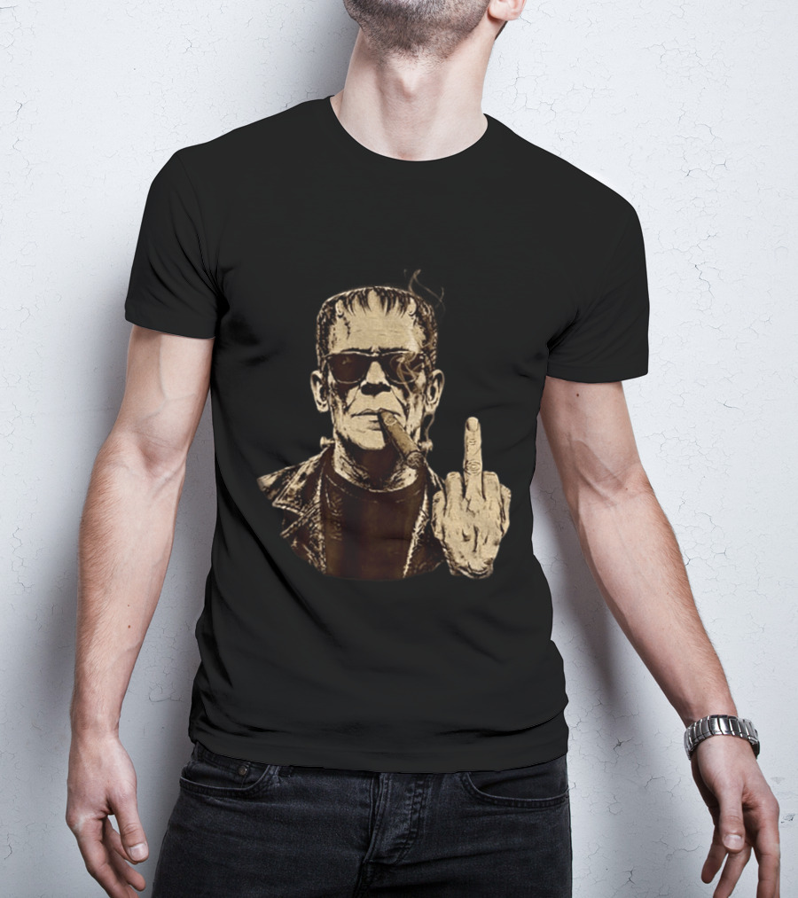 Frankenstein Cigar Middle Finger Smoking Horror Halloween T-Shirt