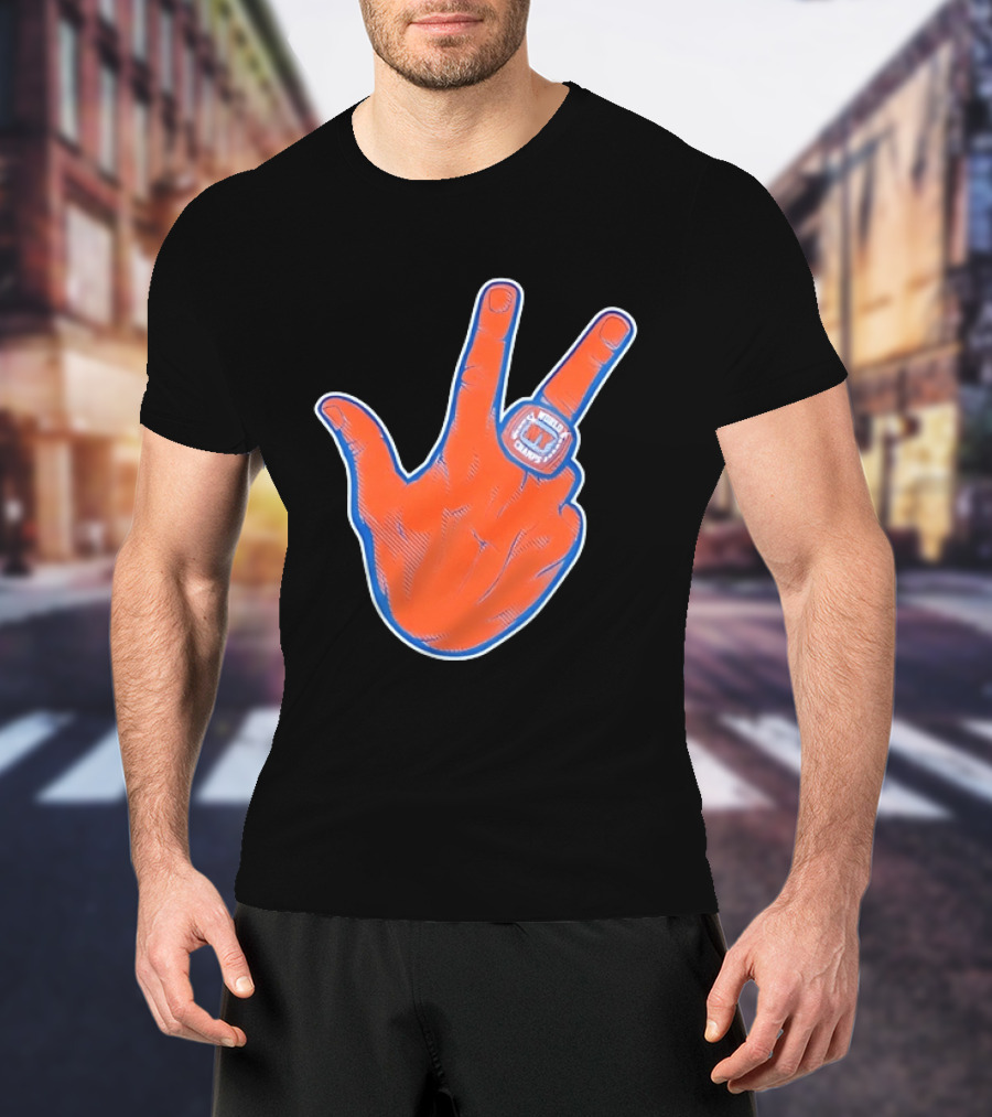 New York Knicks World Champs Victory Hand Sign With Ring NY Sports T-Shirt