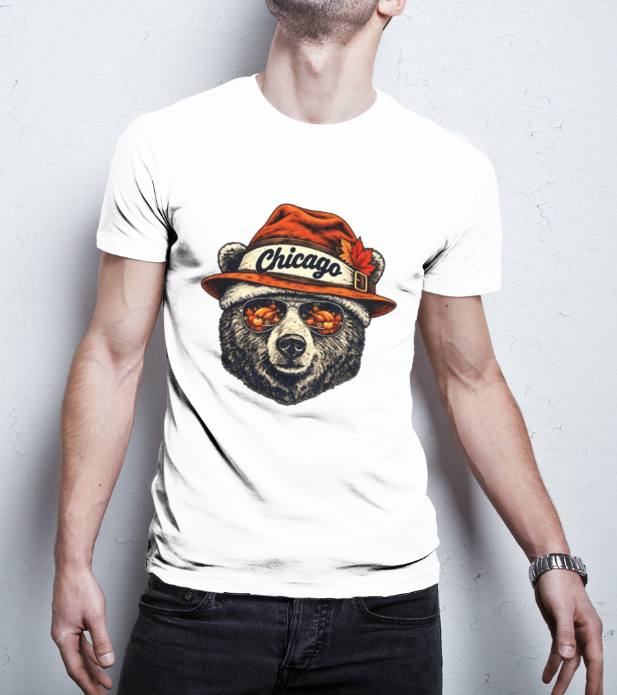 Chicago Bear Sunglasses With Thanksgiving Turkey Reflection Hat T-Shirt