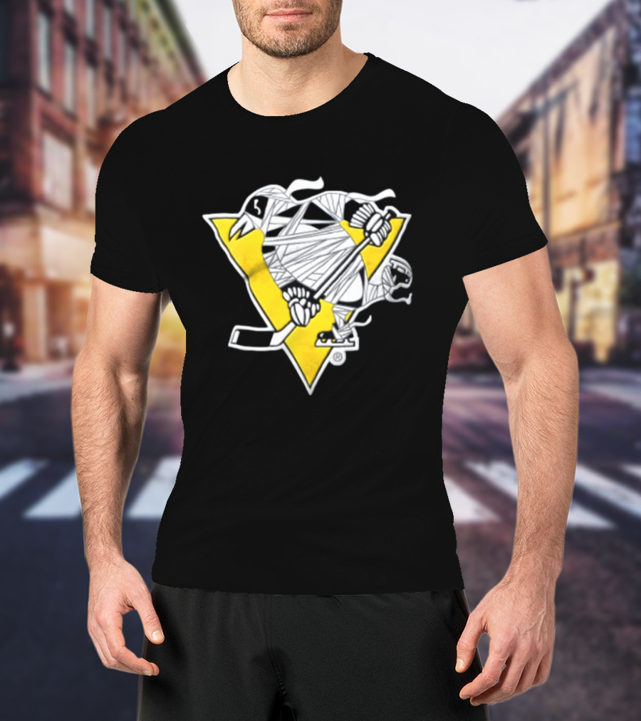 Pittsburgh Penguins Mummy Wrapped Hockey Stick Halloween 26 T-Shirt