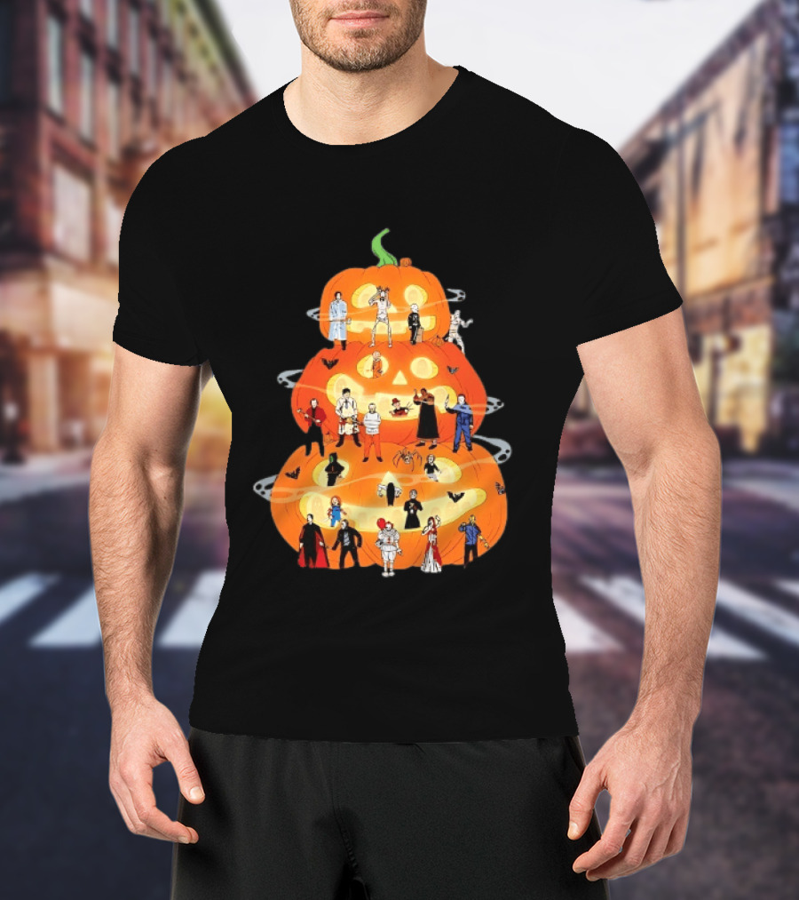 Horror Movie Icons Halloween Pumpkin Stack Villains T-Shirt
