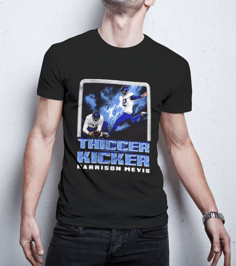 Harrison Mevis Thiccer Kicker Football Action And Lightning T-Shirt