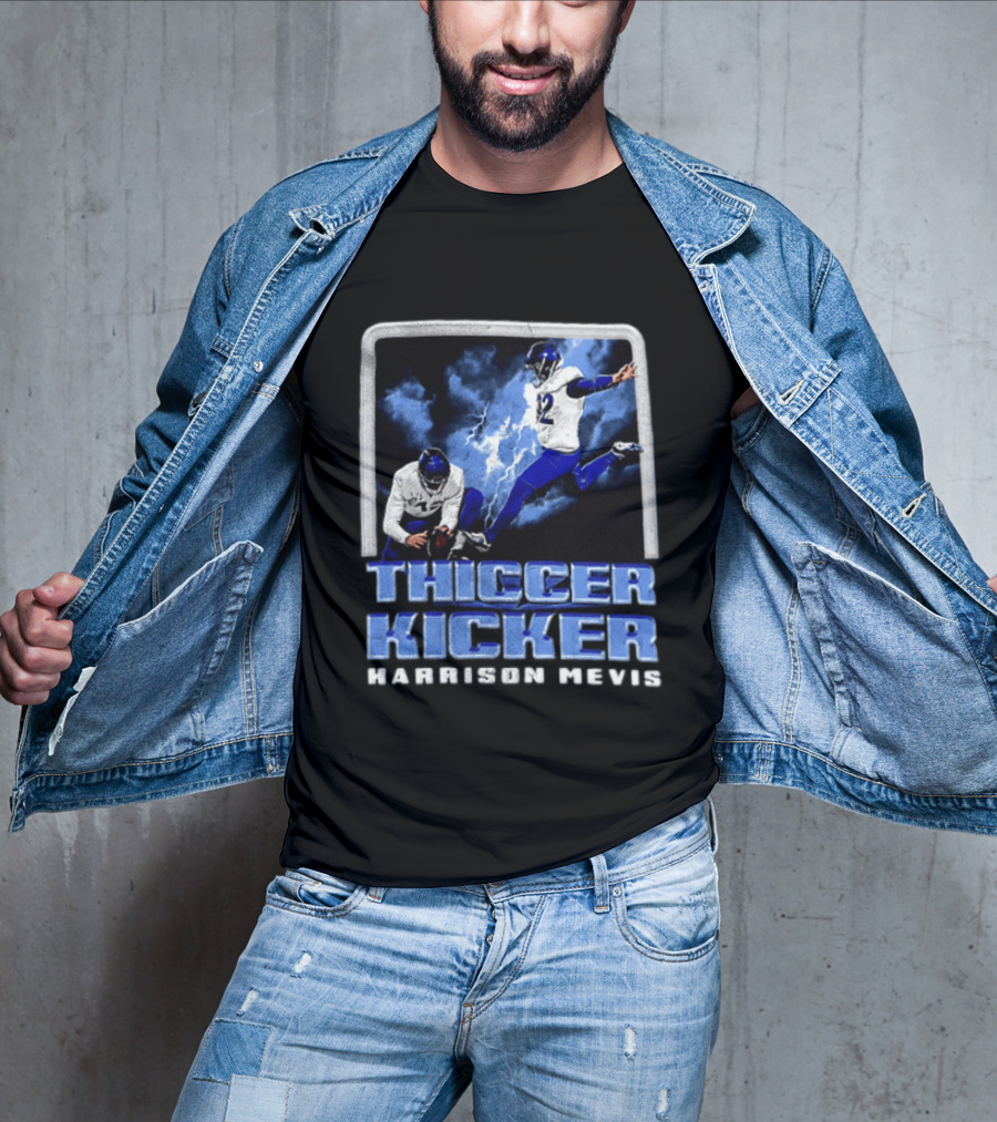 Harrison Mevis Thiccer Kicker Football Action And Lightning T-Shirt