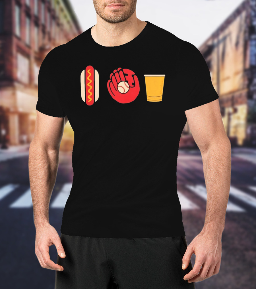 Hot Dog Baseball Glove Beer Chowlahoadz Stadium Food T-Shirt