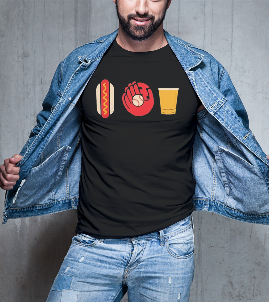Hot Dog Baseball Glove Beer Chowlahoadz Stadium Food T-Shirt