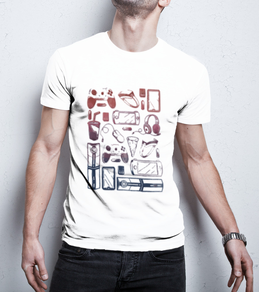 Gaming Console Controllers And Snacks Collage T-Shirt