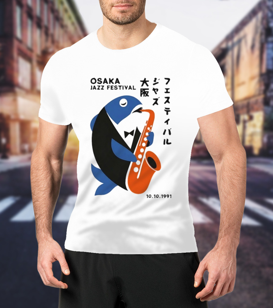 Osaka Jazz Festival 10.10.1991 Saxophone Playing Fish T-Shirt