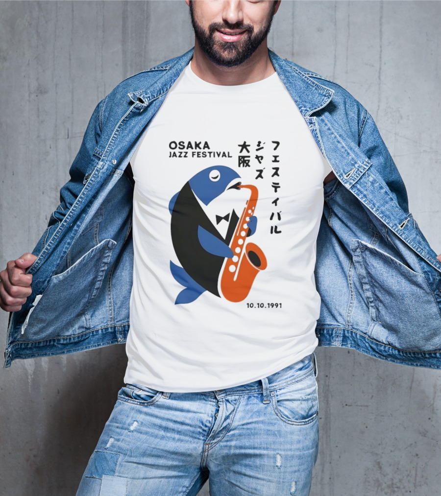 Osaka Jazz Festival 10.10.1991 Saxophone Playing Fish T-Shirt