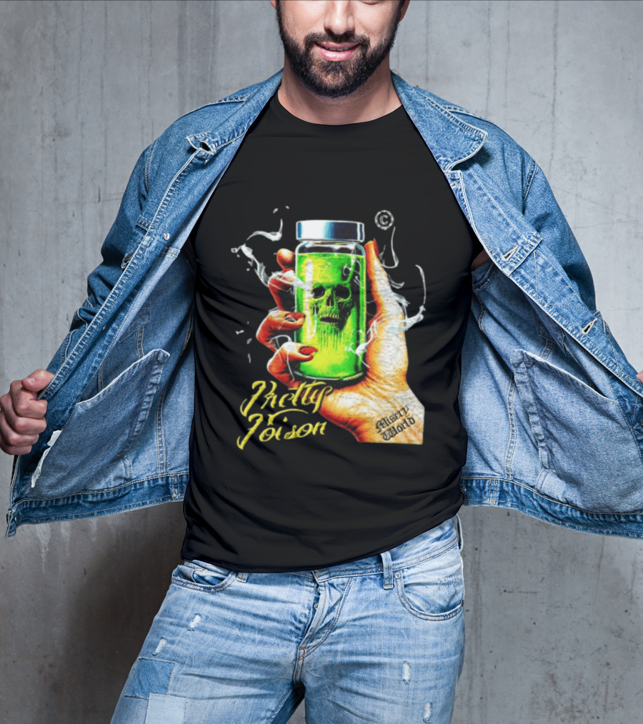 Pretty Poison Misery World Skull Bottle In Hand T-Shirt
