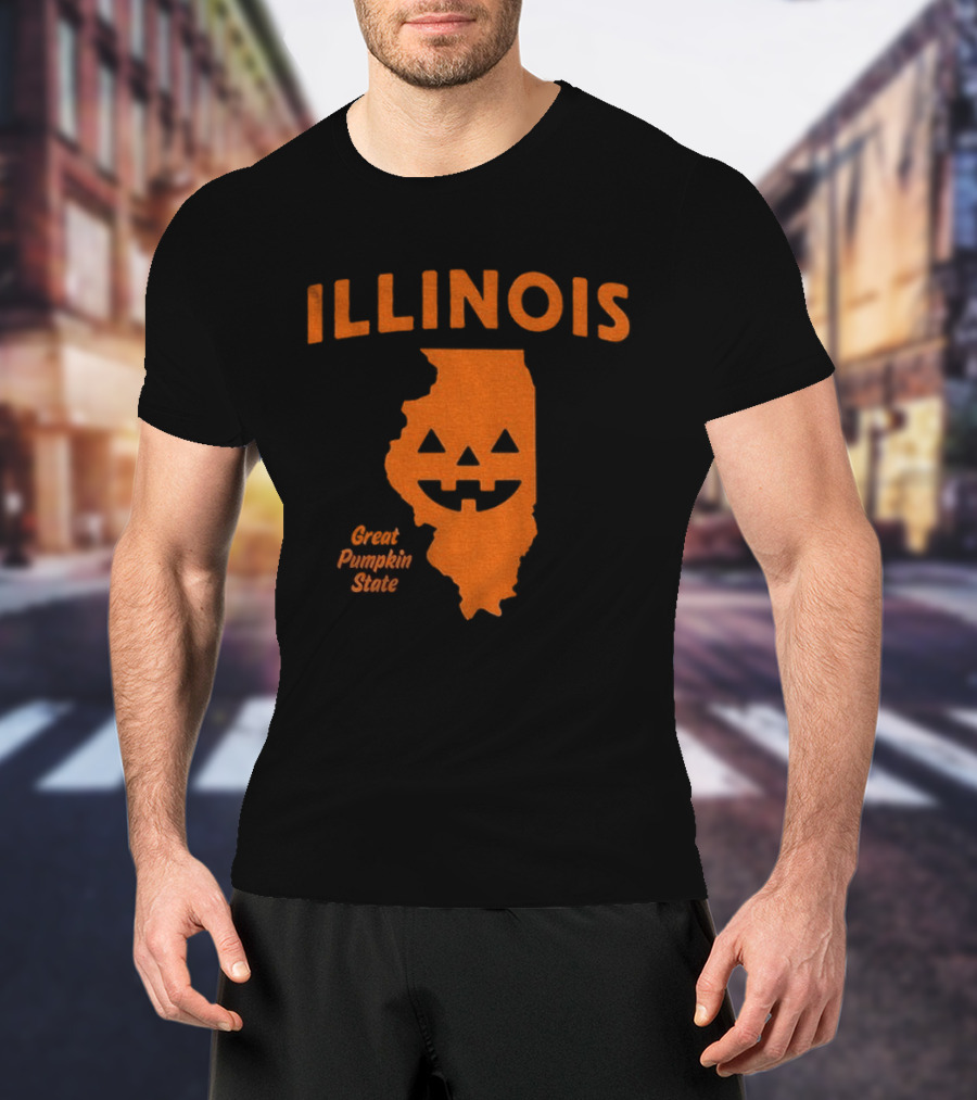 Illinois Map Jack O Lantern Great Pumpkin State Halloween T-Shirt