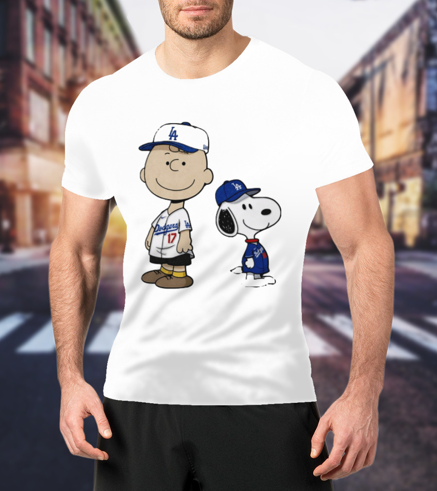 Charlie Brown Snoopy Los Angeles Dodgers MLB Baseball Peanuts Cartoon T-Shirt