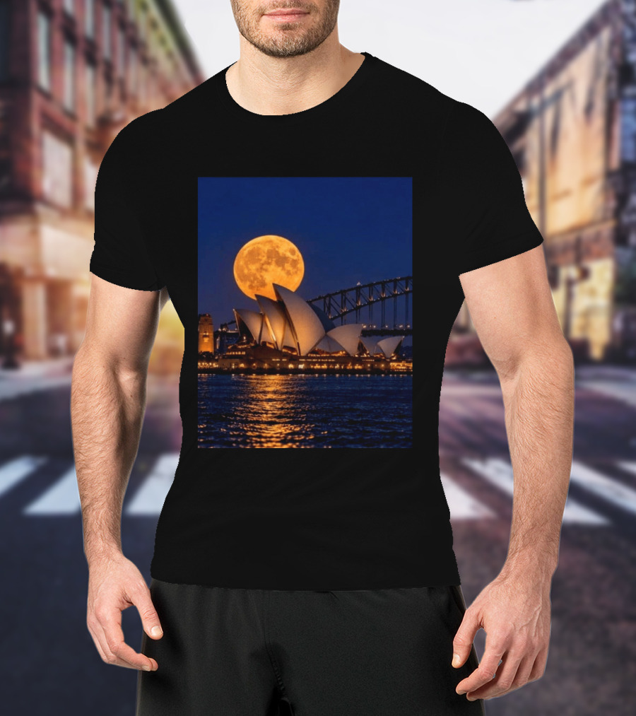 Harvest Moon Over Sydney Opera House And Harbour Bridge T-Shirt