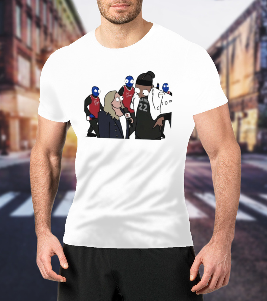 Las Vegas Aces A'ja Wilson Interviewed By Holly Rowe With Blue Men Group T-Shirt