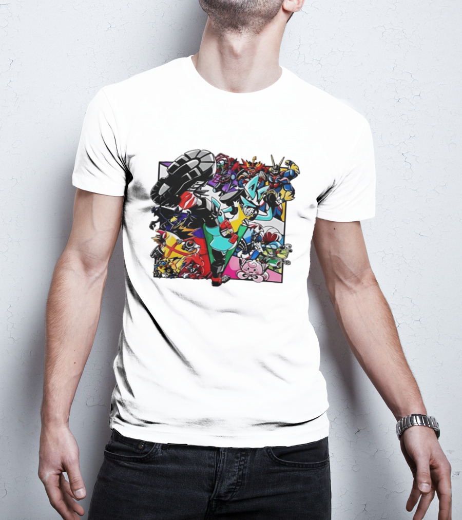 Lucario And Friends Anime Mashup With Megaman Yu Gi Oh Gundam Wigglytuff Pikachu Charizard T-Shirt